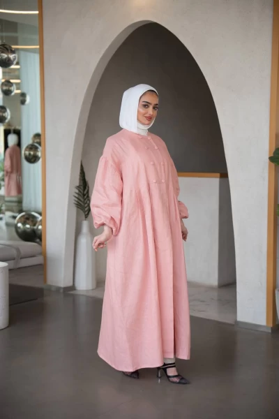 Elegant pink linen abaya C:J1033