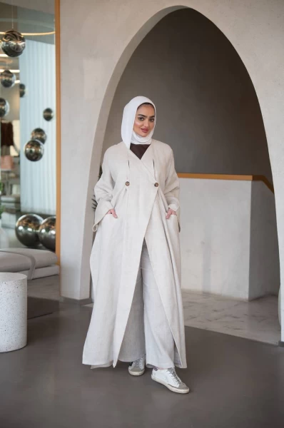 Beige natural linen abaya C:J1034