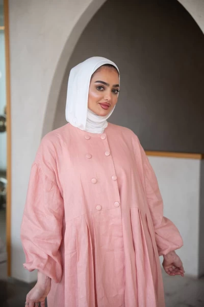 Elegant pink linen abaya C:J1033