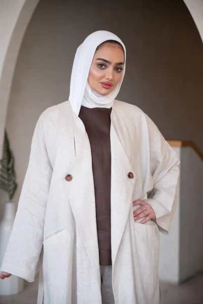 Beige natural linen abaya C:J1034